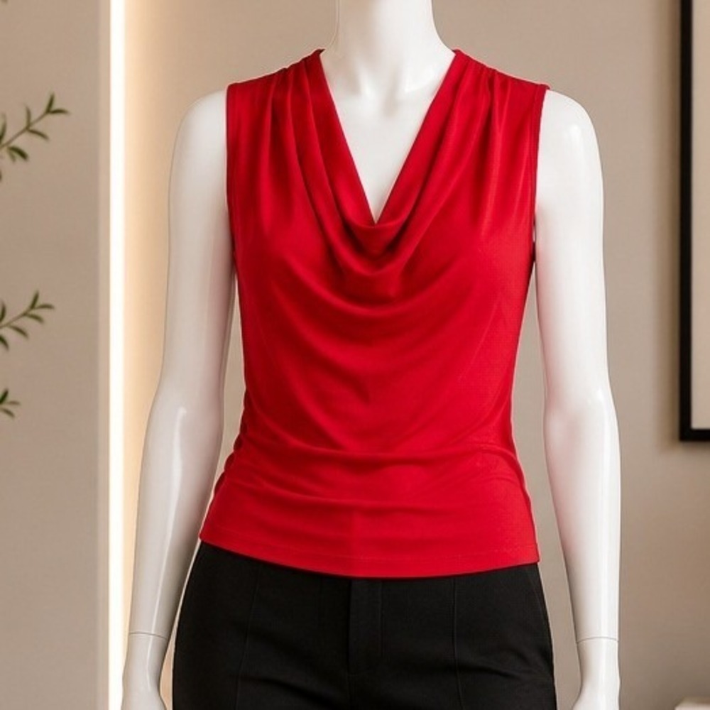 Stora Women Tank Top Red Cowl Neck Sleeveless Medium